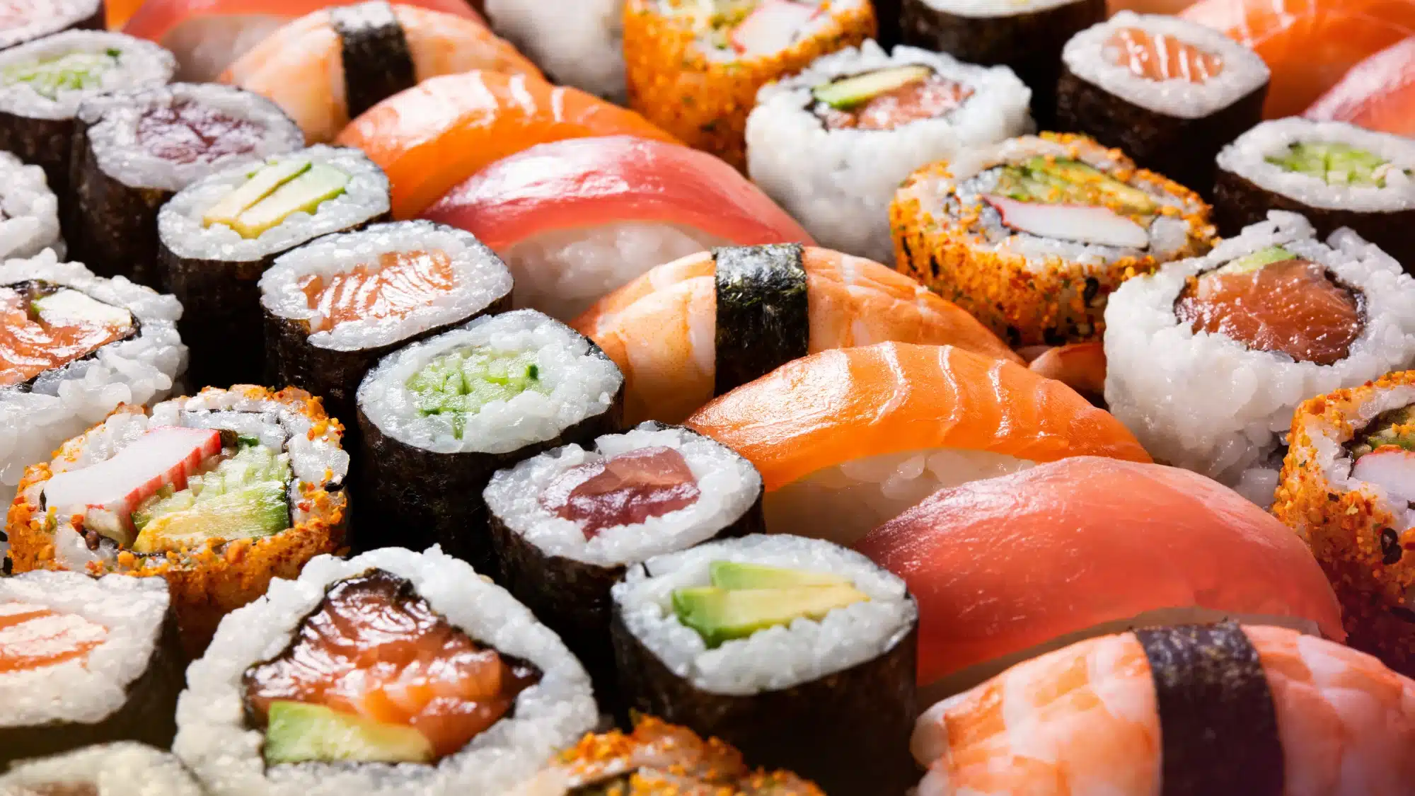 fresh sushi platter served at a seafood restaurant in mystic connecticut featuring assorted rolls and sashimi