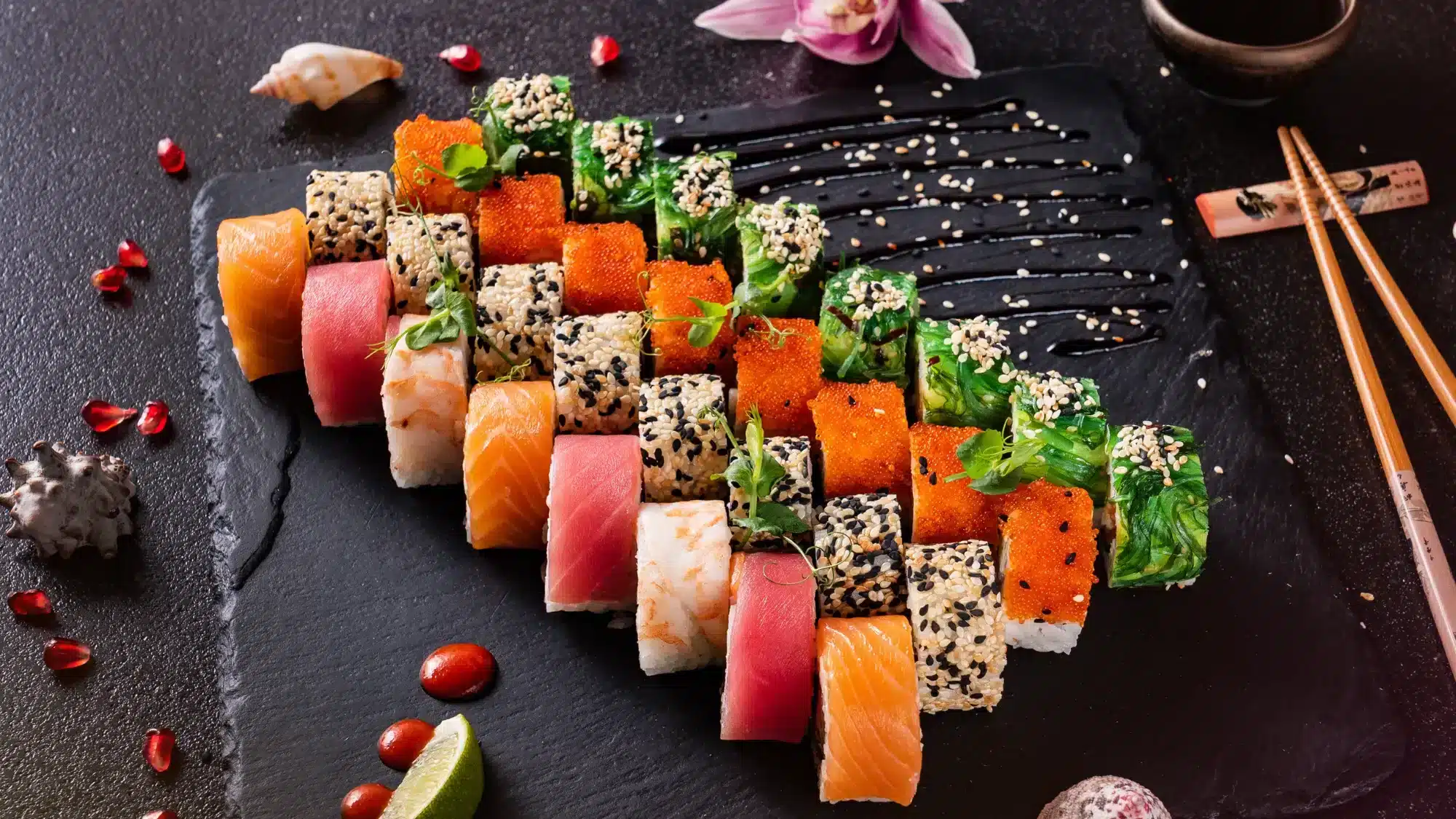 A variety of sushi rolls served at sushi restaurants Mystic CT.